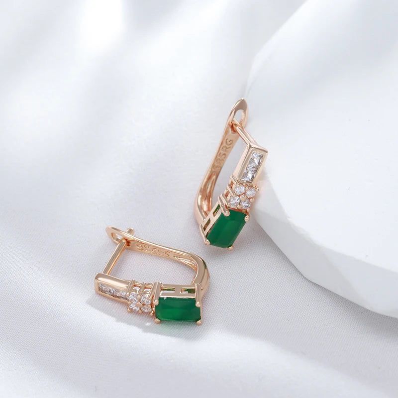 Elegant Antique Rose Gold Drop Earrings with Green Natural Zircon - Vintage Fashion Jewelry