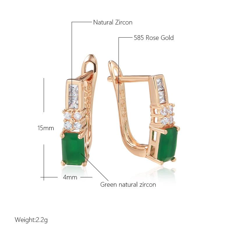 Elegant Antique Rose Gold Drop Earrings with Green Natural Zircon - Vintage Fashion Jewelry