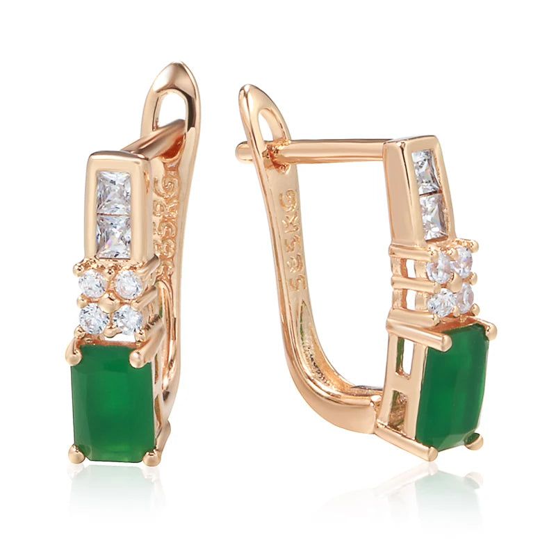 Elegant Antique Rose Gold Drop Earrings with Green Natural Zircon - Vintage Fashion Jewelry