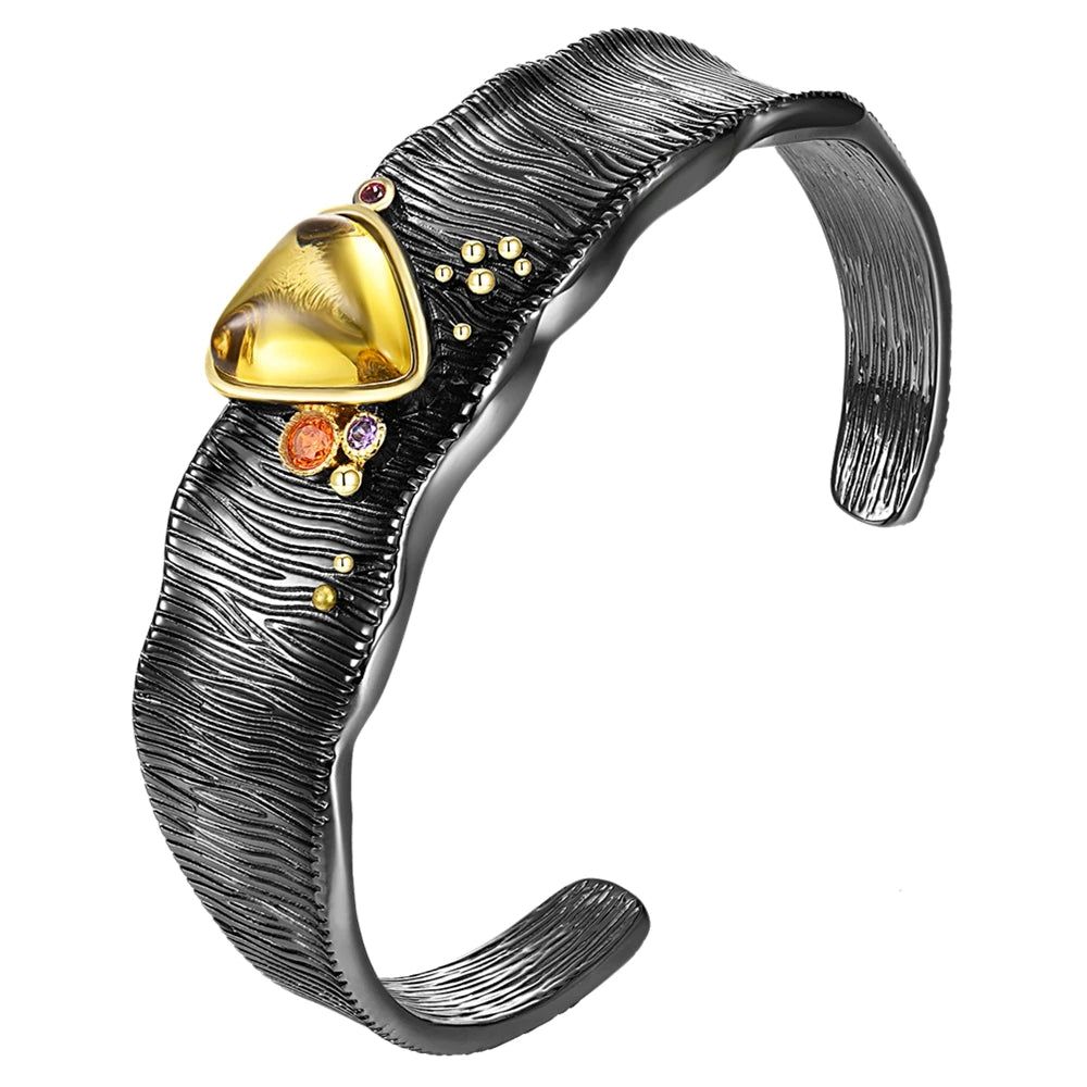 Elegant Black Gold Baroque Cuff Bracelet with Cubic Zirconia