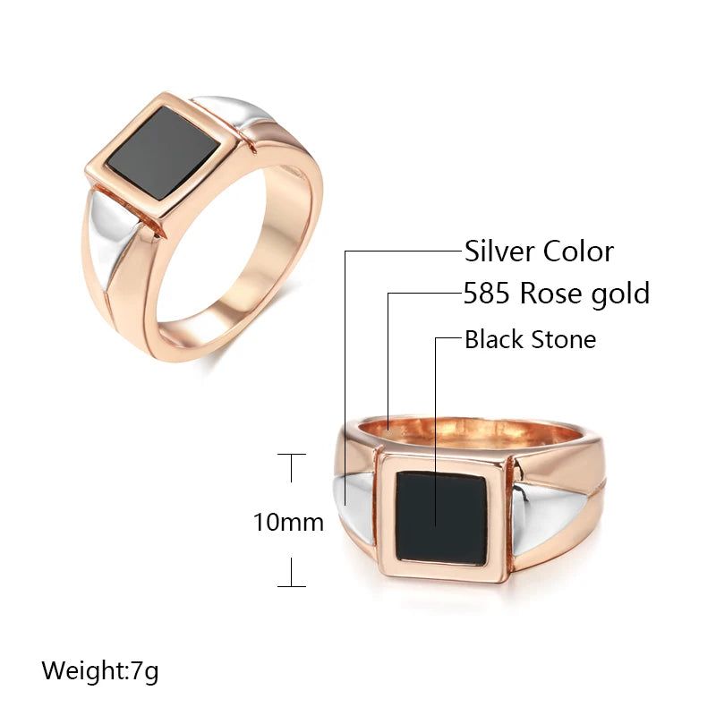 Elegant Black Stone Square Ring for Men in 585 Rose Gold - High-Quality Fashion Jewelry