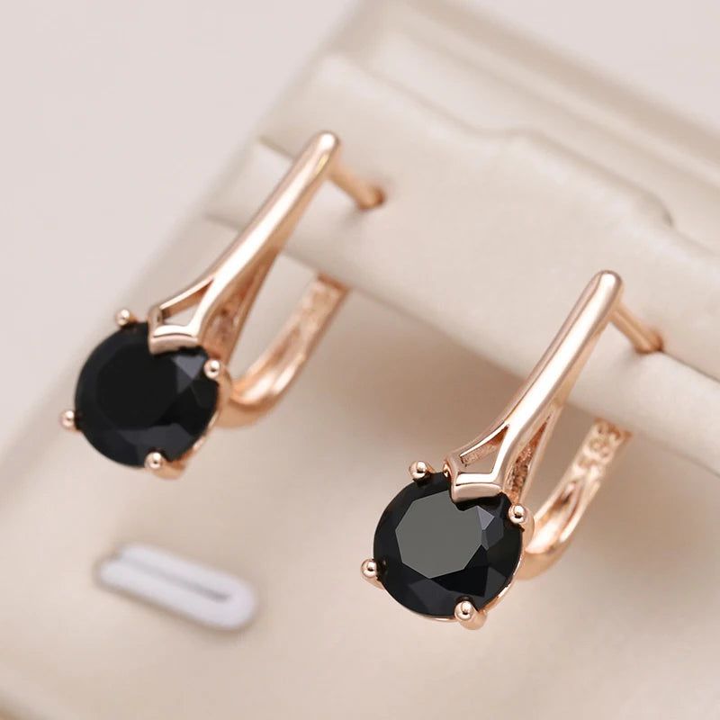 Elegant Black Zircon Clip-On Earrings in Trendy Rose Gold Finish