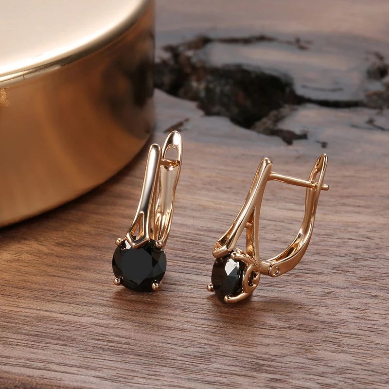 Elegant Black Zircon Clip-On Earrings in Trendy Rose Gold Finish