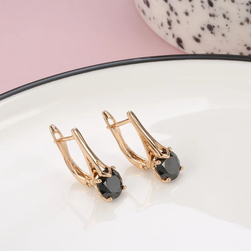 Elegant Black Zircon Clip-On Earrings in Trendy Rose Gold Finish