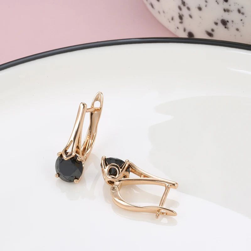 Elegant Black Zircon Clip-On Earrings in Trendy Rose Gold Finish