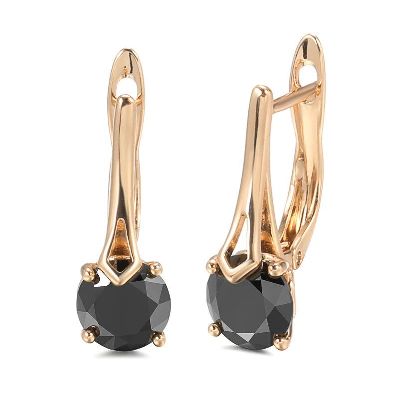 Elegant Black Zircon Clip-On Earrings in Trendy Rose Gold Finish