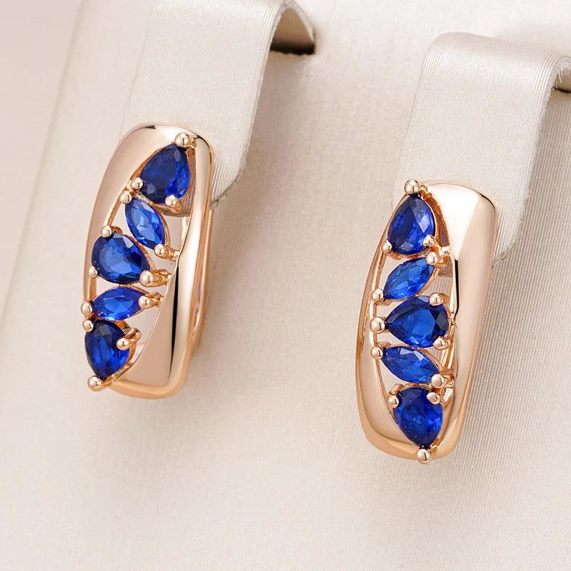 Elegant Blue Natural Zircon Geometric Drop Earrings in 585 Rose Gold Plating