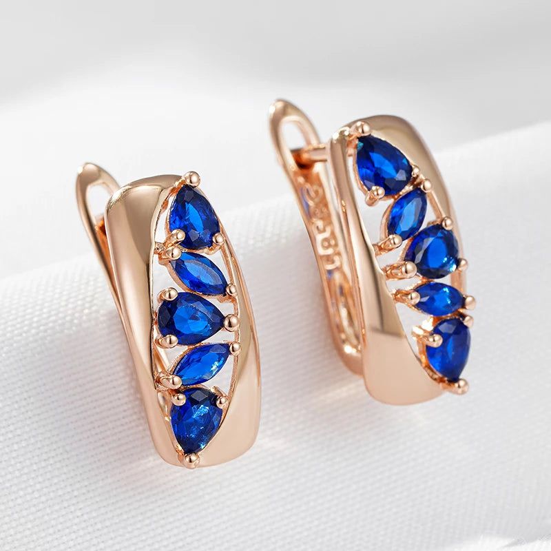 Elegant Blue Natural Zircon Geometric Drop Earrings in 585 Rose Gold Plating