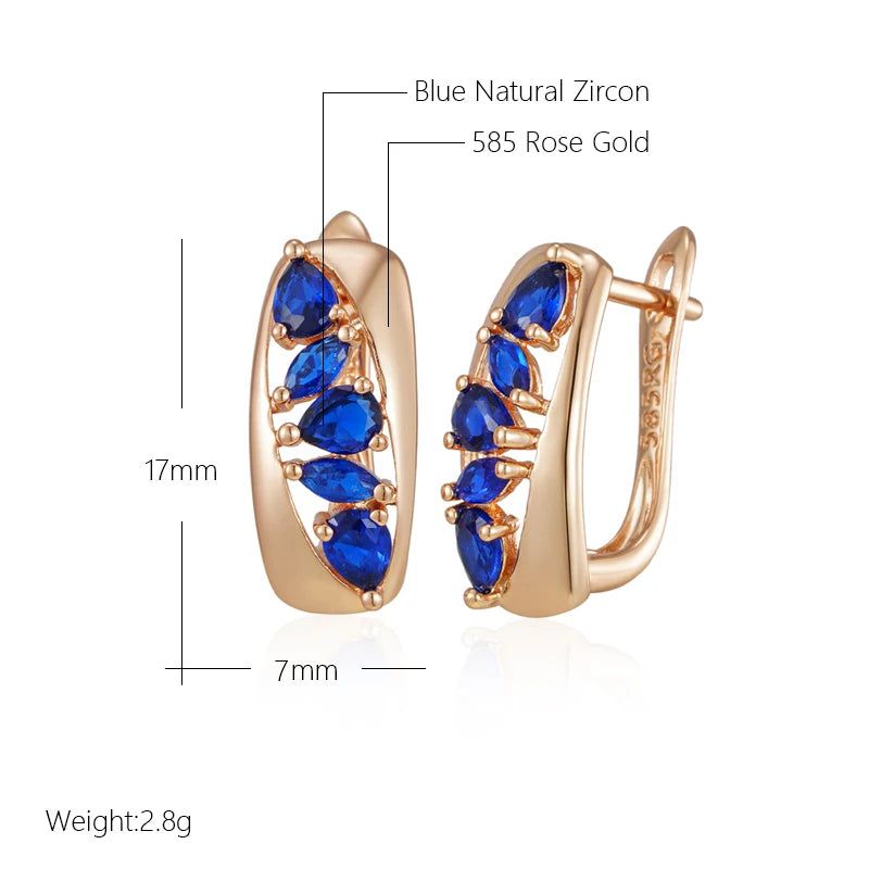 Elegant Blue Natural Zircon Geometric Drop Earrings in 585 Rose Gold Plating