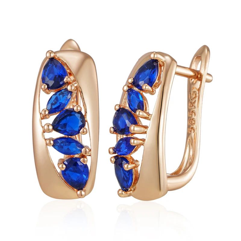 Elegant Blue Natural Zircon Geometric Drop Earrings in 585 Rose Gold Plating