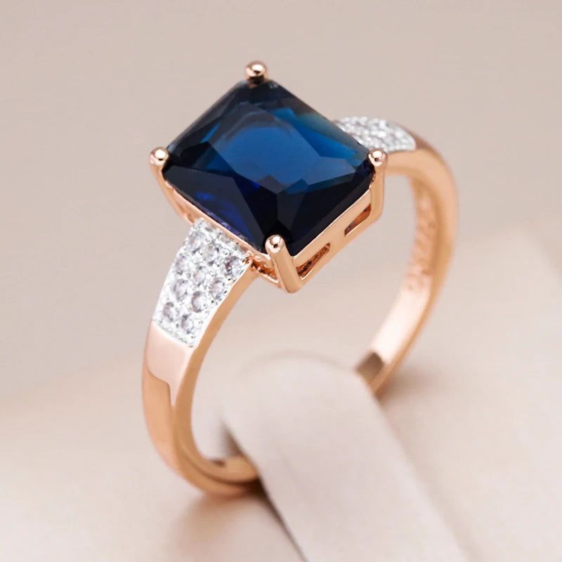 Elegant Blue Square Zircon Ring in 585 Rose Gold and Silver Luxury Design