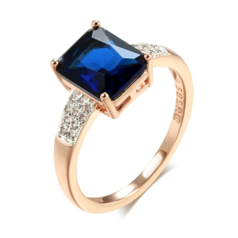 Elegant Blue Square Zircon Ring in 585 Rose Gold and Silver Luxury Design