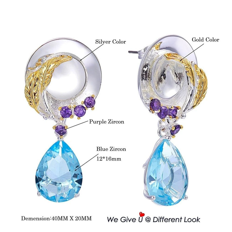 Elegant Blue Tone Drop Earrings with Sparkling Cubic Zirconia