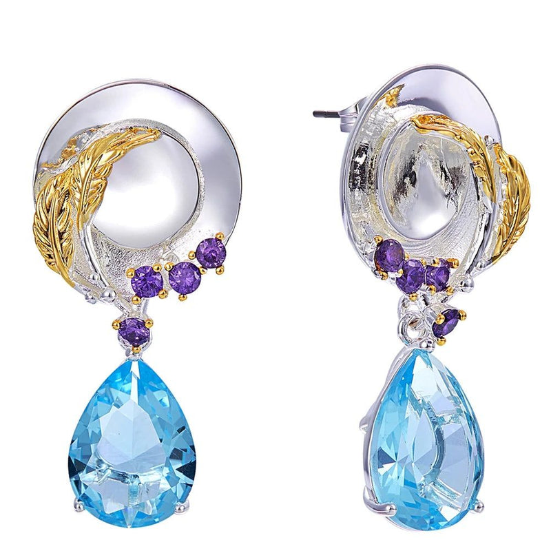 Elegant Blue Tone Drop Earrings with Sparkling Cubic Zirconia