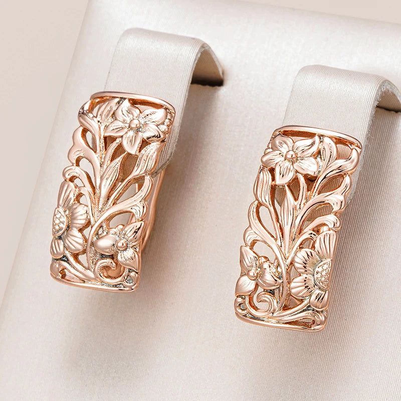 Elegant Boho Hollow Flower Drop Earrings in 585 Rose Gold Finish