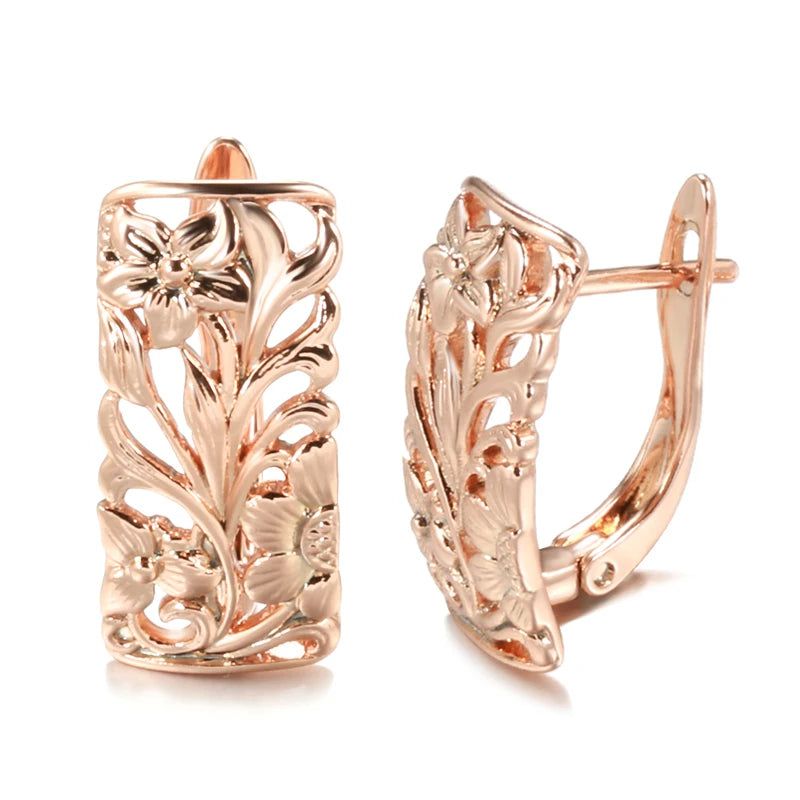 Elegant Boho Hollow Flower Drop Earrings in 585 Rose Gold Finish