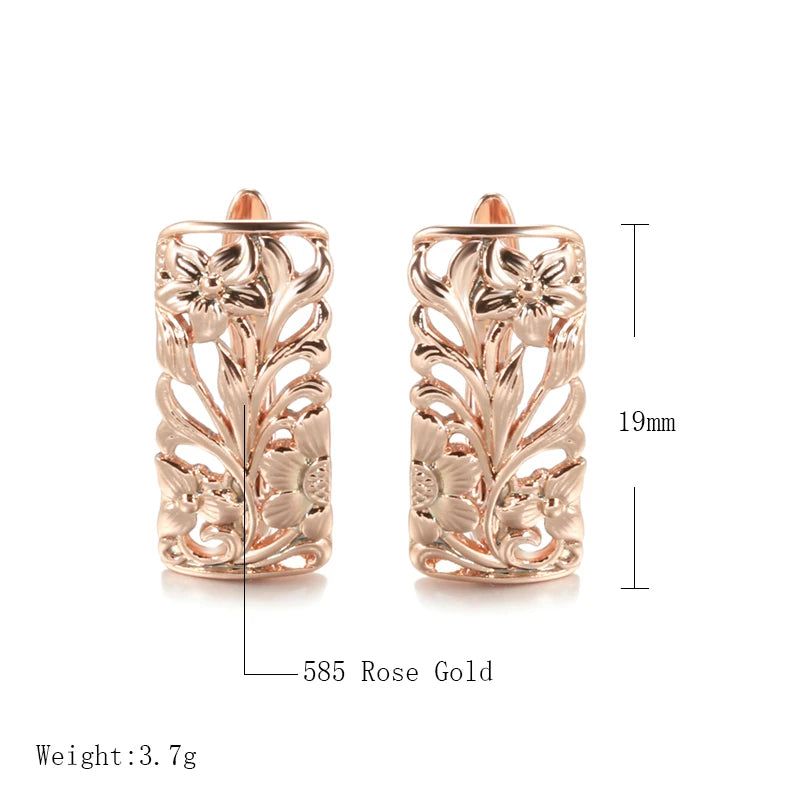 Elegant Boho Hollow Flower Drop Earrings in 585 Rose Gold Finish