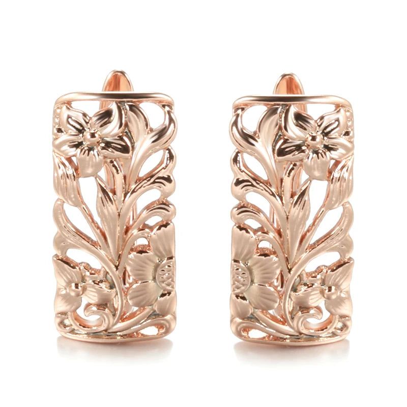 Elegant Boho Hollow Flower Drop Earrings in 585 Rose Gold Finish