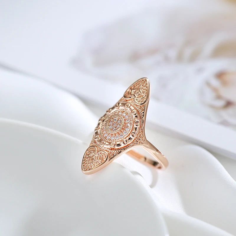 Elegant Boho Rose Gold Cocktail Ring with Natural Zircon and Unique Ethnic Design