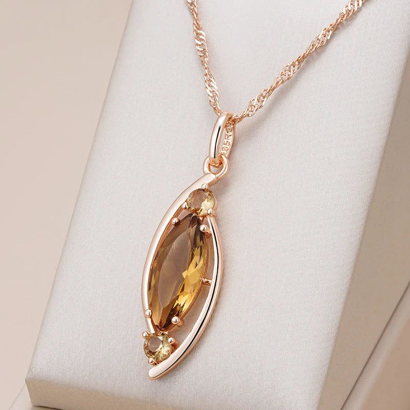 Elegant Brown Zircon Crystal Pendant Necklace in 585 Rose Gold Finish