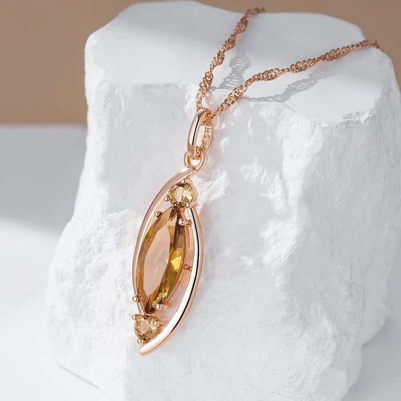 Elegant Brown Zircon Crystal Pendant Necklace in 585 Rose Gold Finish