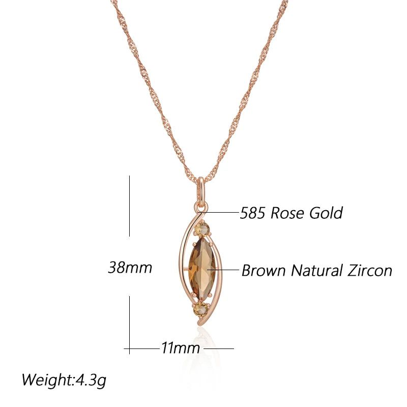 Elegant Brown Zircon Crystal Pendant Necklace in 585 Rose Gold Finish