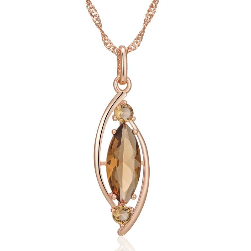 Elegant Brown Zircon Crystal Pendant Necklace in 585 Rose Gold Finish