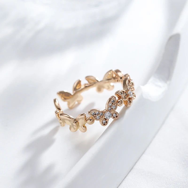 Elegant Butterfly Cocktail Ring in 585 Rose Gold with Natural Zircon Accents