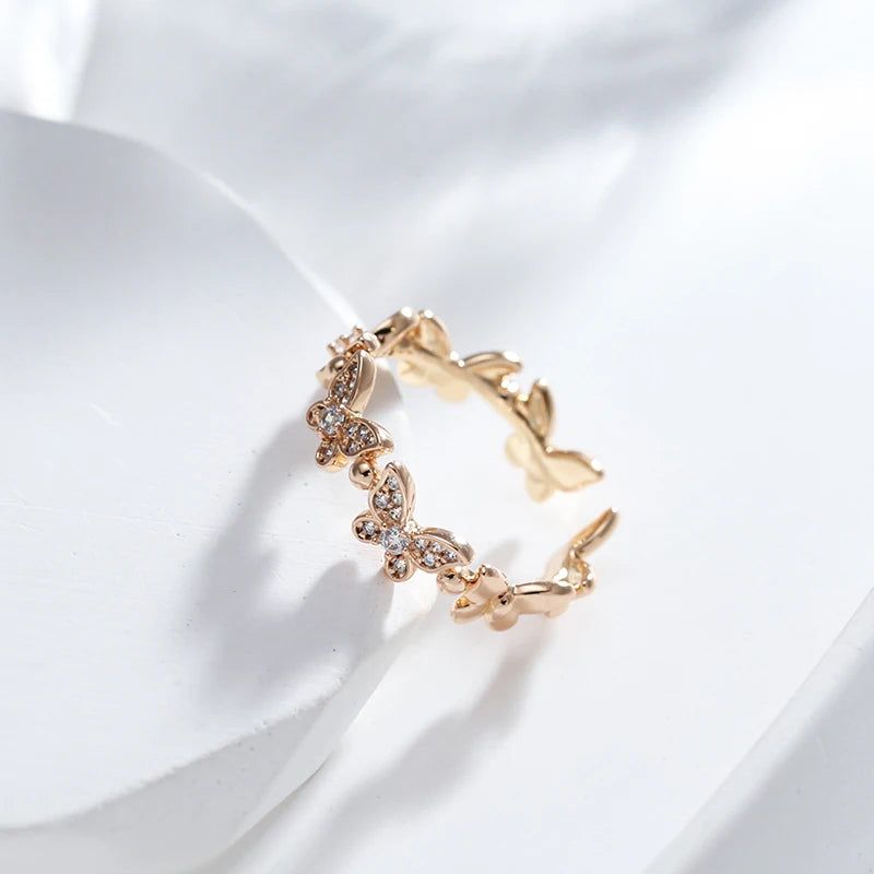 Elegant Butterfly Cocktail Ring in 585 Rose Gold with Natural Zircon Accents