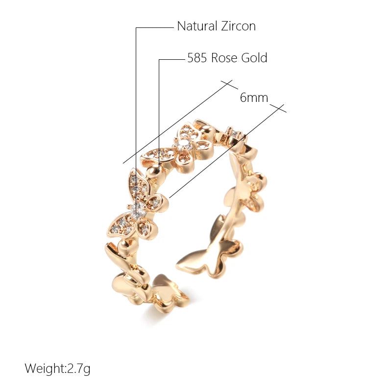 Elegant Butterfly Cocktail Ring in 585 Rose Gold with Natural Zircon Accents