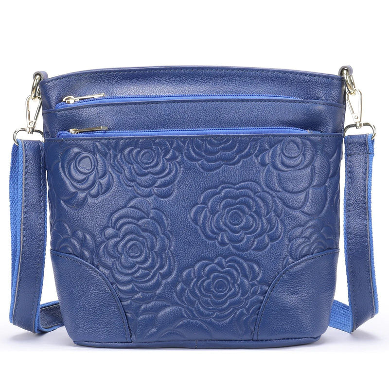 Elegant Embossed Genuine Leather Women's Crossbody Bag - Soft Multi-Compartment Shoulder Tote in Solid Color