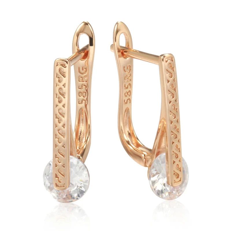 Elegant Emerald Cut Zircon Drop Earrings in 585 Rose Gold with Round Crystal Accents