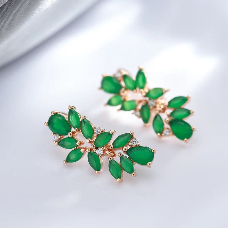 Elegant Emerald Cut Zircon Flower Drop Earrings in Luxurious 585 Rose Gold