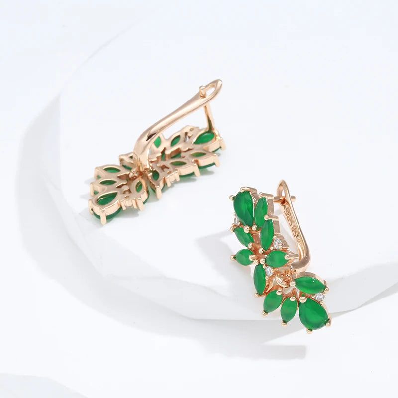 Elegant Emerald Cut Zircon Flower Drop Earrings in Luxurious 585 Rose Gold