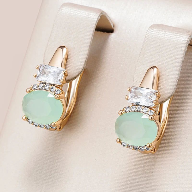 Elegant Emerald Oval Cut Zircon Drop Earrings in 585 Rose Gold - Luxury Jewelry Design