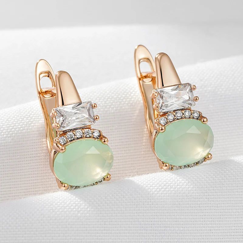 Elegant Emerald Oval Cut Zircon Drop Earrings in 585 Rose Gold - Luxury Jewelry Design