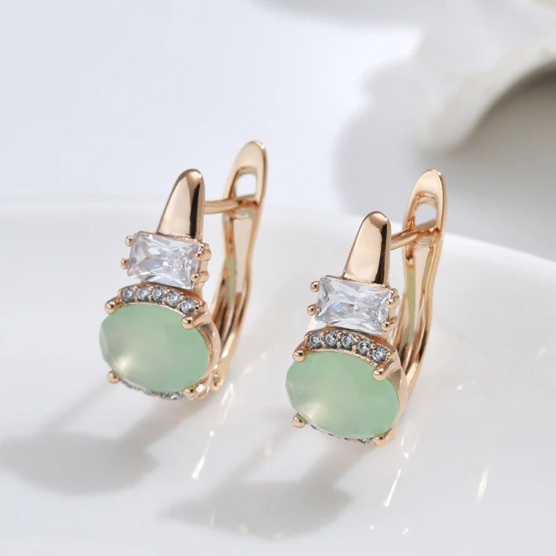 Elegant Emerald Oval Cut Zircon Drop Earrings in 585 Rose Gold - Luxury Jewelry Design