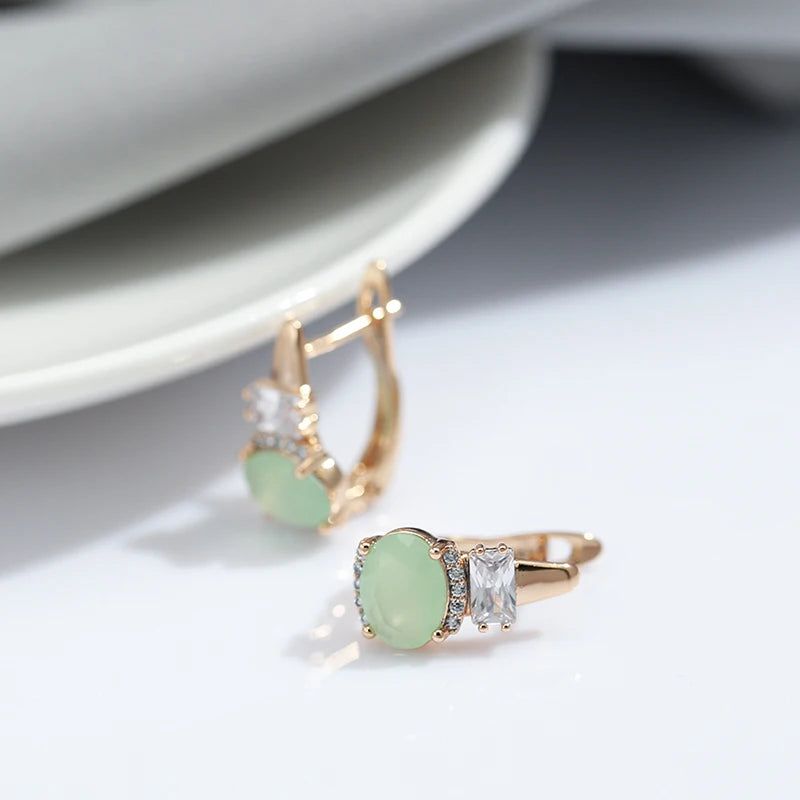 Elegant Emerald Oval Cut Zircon Drop Earrings in 585 Rose Gold - Luxury Jewelry Design