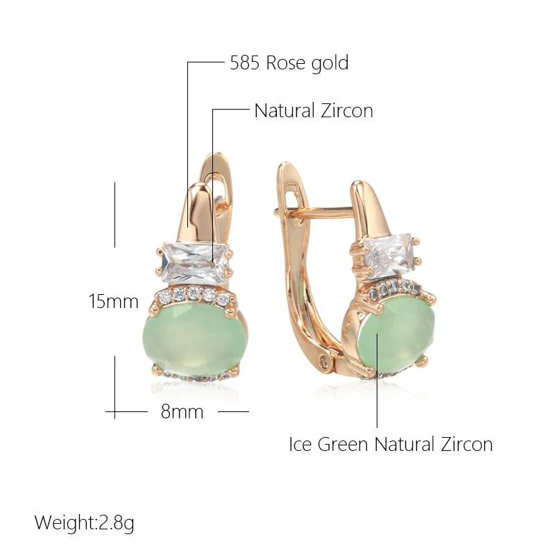 Elegant Emerald Oval Cut Zircon Drop Earrings in 585 Rose Gold - Luxury Jewelry Design