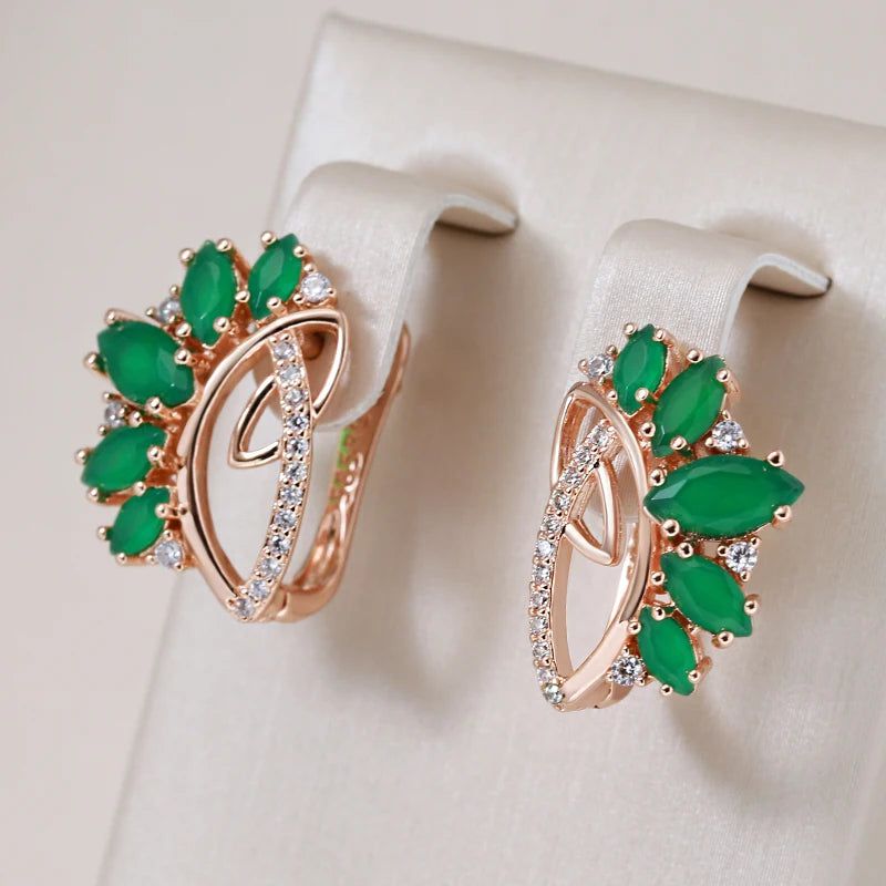 Elegant Emerald Rhombus Cut Natural Zircon Earrings in 585 Rose Gold - Luxury Fashion Jewelry