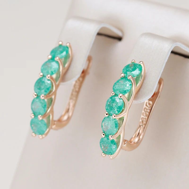 Elegant Emerald Round Drop Earrings with Natural Zircon and 585 Rose Gold Finish