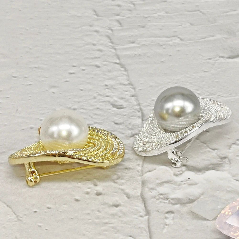 Elegant Floral Zirconia and Pearl Brooch for Coats, Suits, and Accessories