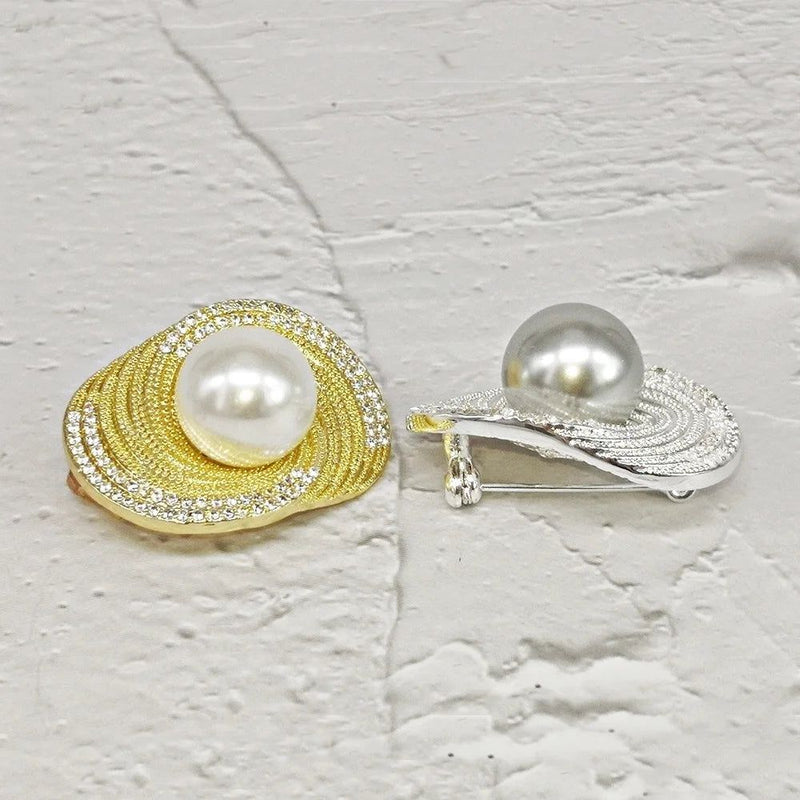 Elegant Floral Zirconia and Pearl Brooch for Coats, Suits, and Accessories