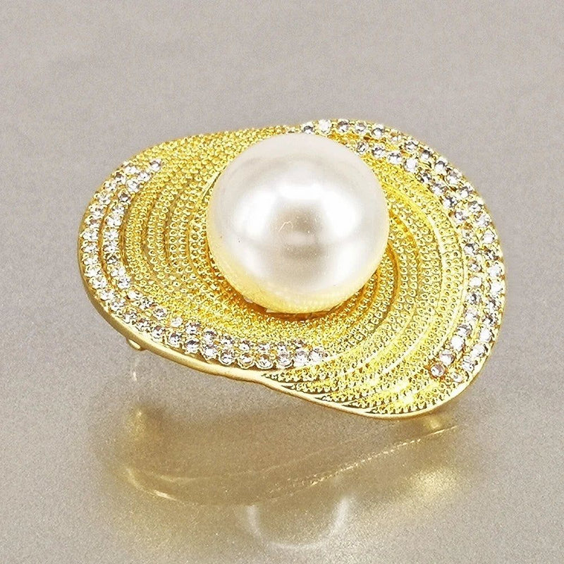 Elegant Floral Zirconia and Pearl Brooch for Coats, Suits, and Accessories