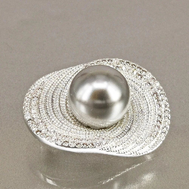 Elegant Floral Zirconia and Pearl Brooch for Coats, Suits, and Accessories