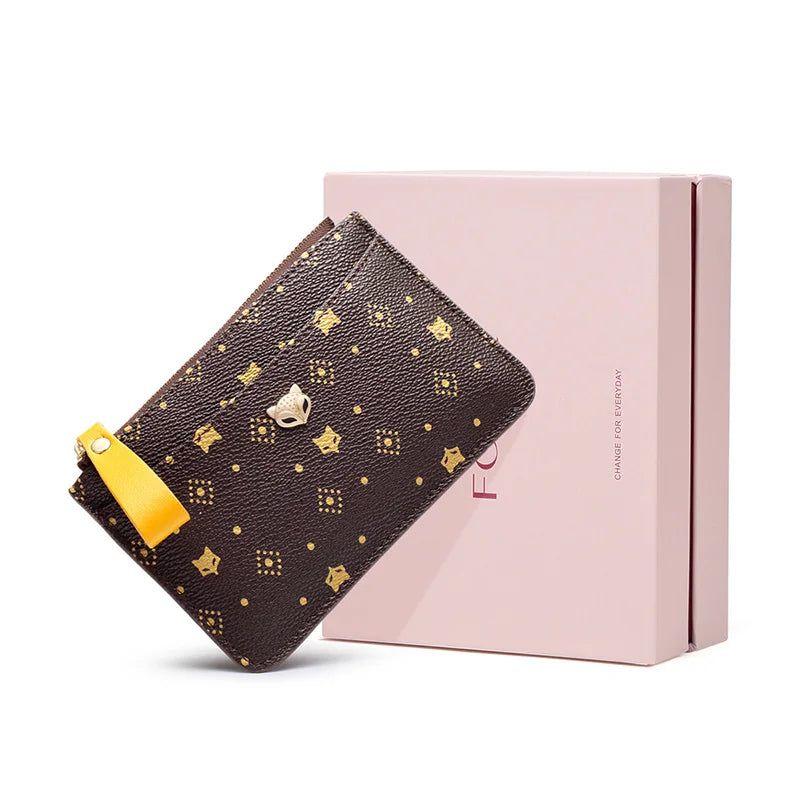 Elegant Foxer Mini Card Holder Wallet for Women - Stylish PVC Coin Purse with Embossed Design and Versatile Storage