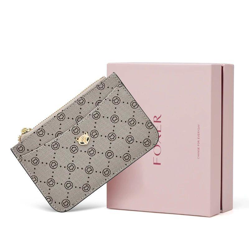 Elegant Foxer Mini Card Holder Wallet for Women - Stylish PVC Coin Purse with Embossed Design and Versatile Storage