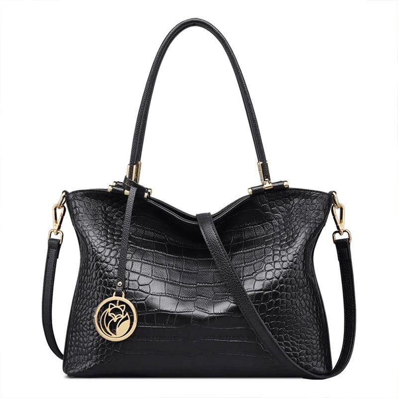 Elegant Foxer Women Crocodile Pattern Split Leather Handbag - Stylish Shoulder Messenger Tote for Office & Casual Wear