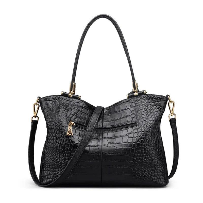 Elegant Foxer Women Crocodile Pattern Split Leather Handbag - Stylish Shoulder Messenger Tote for Office & Casual Wear