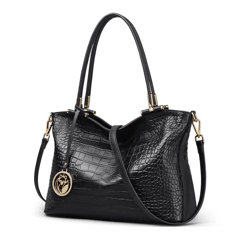 Elegant Foxer Women Crocodile Pattern Split Leather Handbag - Stylish Shoulder Messenger Tote for Office & Casual Wear